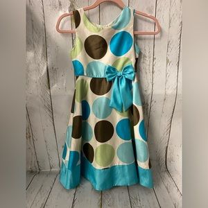 RARE EDITIONS POLKA DOT Gradient DRESS size 8 lined Tulle Teal Brown